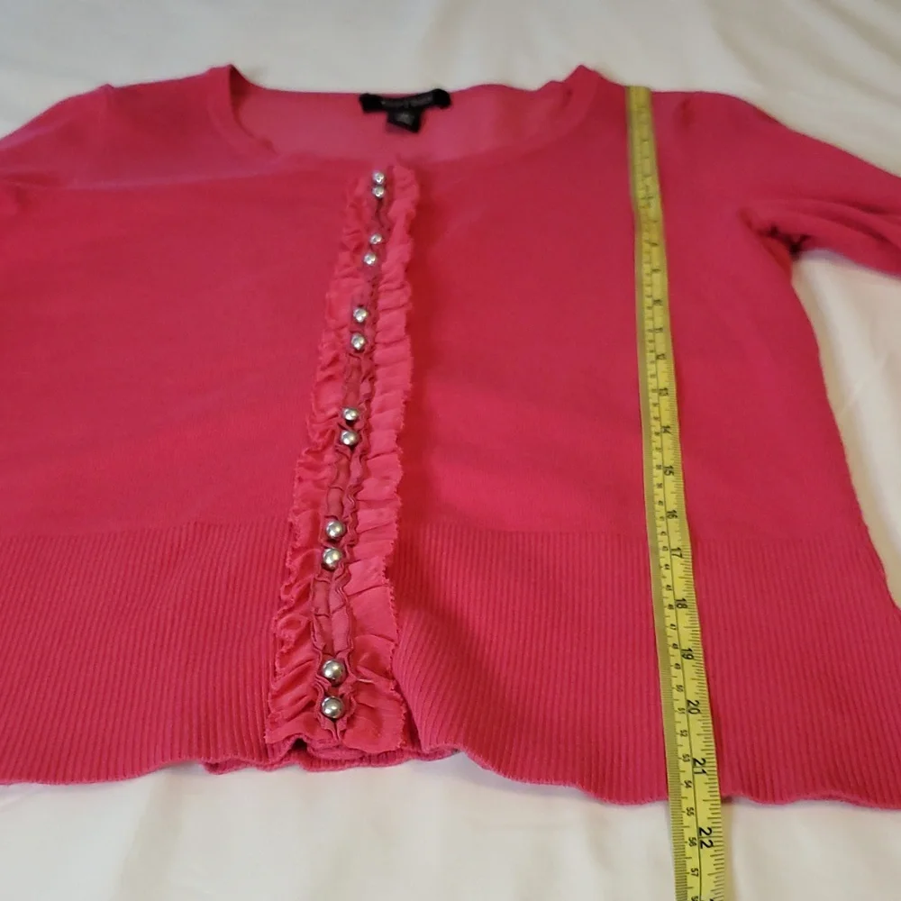 White House Black Market Pink Cardigan Sweater W/ Ruffled Buttoned Size M